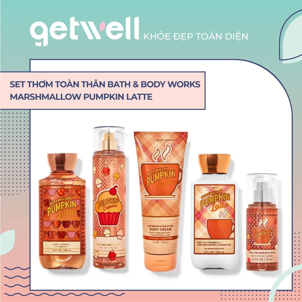 MARSHMALLOW PUMPKIN LATTE Sản Phẩm Tắm Dưỡng Xịt Thơm Toàn Thân Bath & Body Works Body Lotion Body Mist Shower Gel