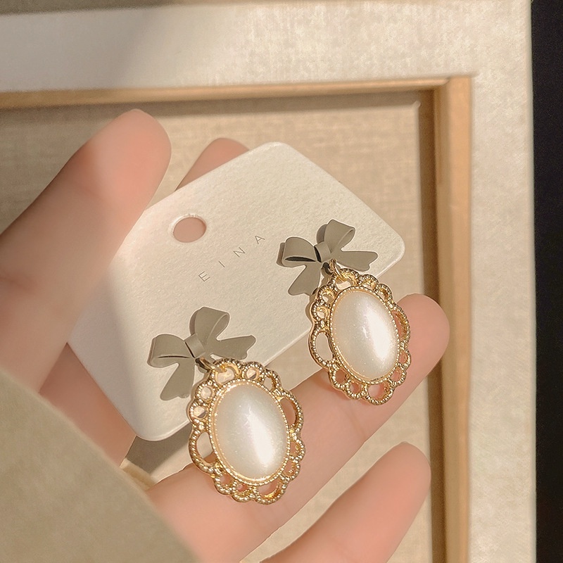 Bông Tai Đính Đá Opal Hình Nơ Phong Cách Hàn Quốc Mới 2021