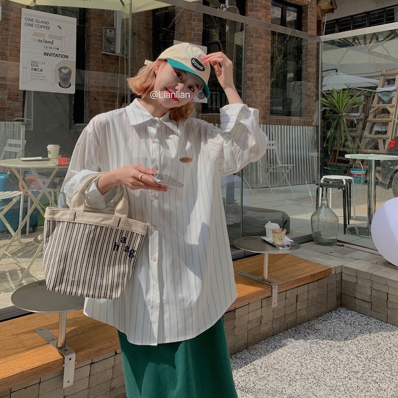 Áo Sơ Mi Nữ Dài Tay Sọc Dọc Thời Trang Hàn Quốc