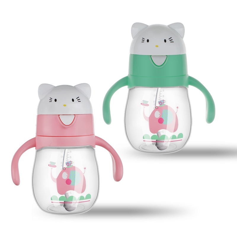 Bình Uống Nước 270ml Có Ống Hút Thiết Kế Hoạt Hình Chống Rơi Cho Trẻ Em