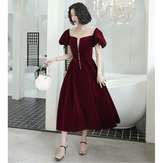 Đầm nhung phối ren cổ - VBEO227B