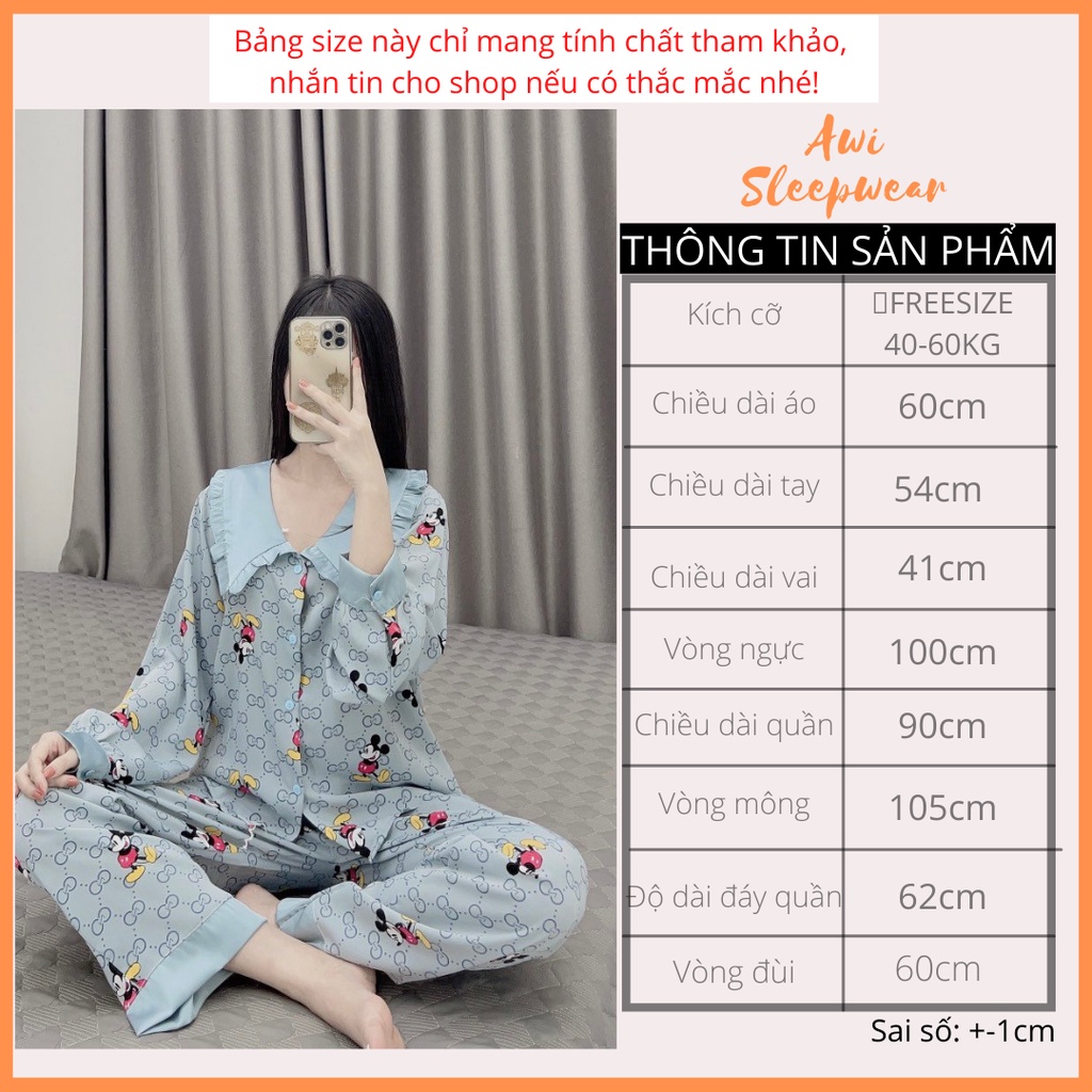 Bộ Pyjama Dài Tay Cổ Bèo Lụa Mango Sam Luxury Xinh Xắn - Awi Sleepwear