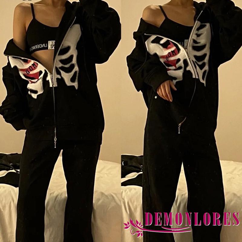 Áo hoodie nữ tay dài in hình đầu lâu cá tính