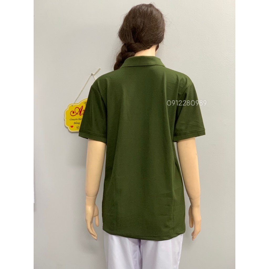Áo thun có cổ màu xanh rêu vải poly Thái cao cấp cho nam nữ _ Hình chụp thật