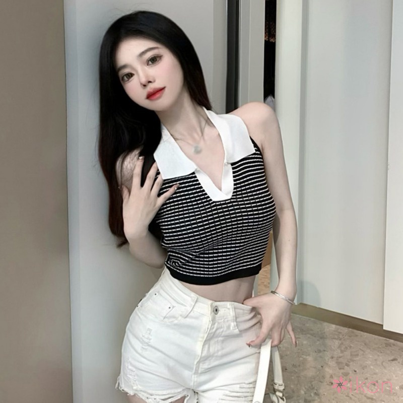 Áo Dệt Kim Nữ Sát Nách Màu Sắc Tương Phản