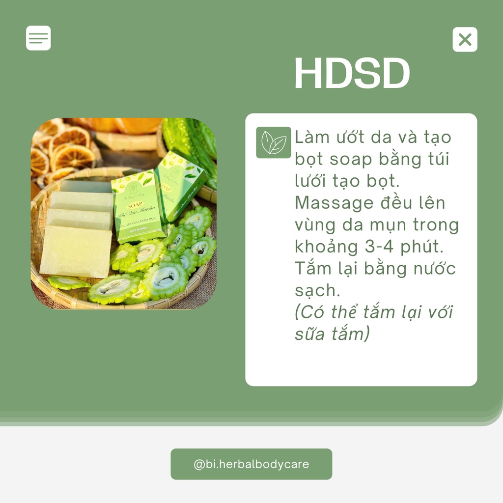 [Handmade] Xà bông thiên nhiên Khổ qua matcha hỗ trợ giảm mụn lưng mụn cơ thể dành cho body