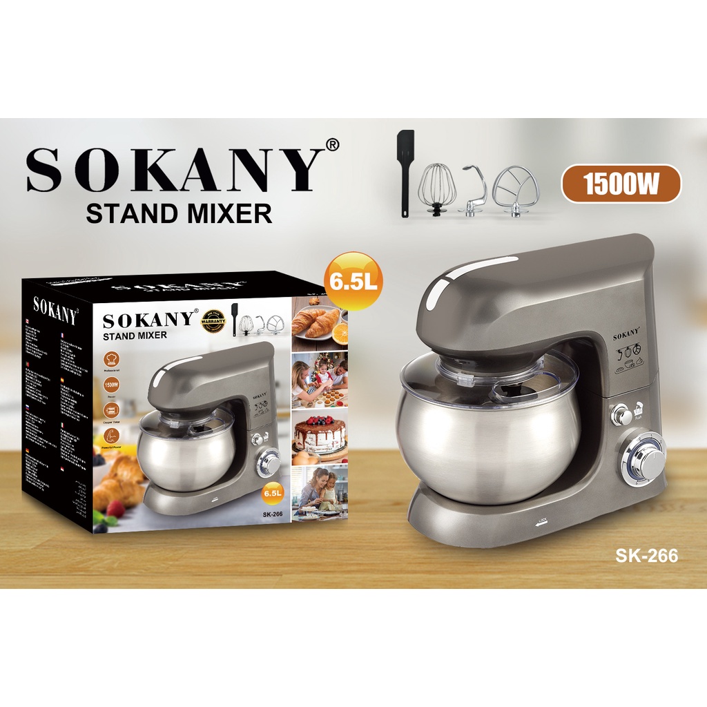 Máy Nhồi Bột Đánh Trứng Đánh Kem Để Bàn Sokany 6,5 Lít Đa Năng Gia Đình 1500w Cao Cấp Nhào Trộn Bột Tốt Nhất - SKNSK266