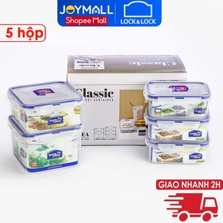 Bộ 5 hộp nhựa đựng thực phẩm locknlock classic hpl855s5 - hàng chính hãng, dùng được trong máy rửa chén - joymall