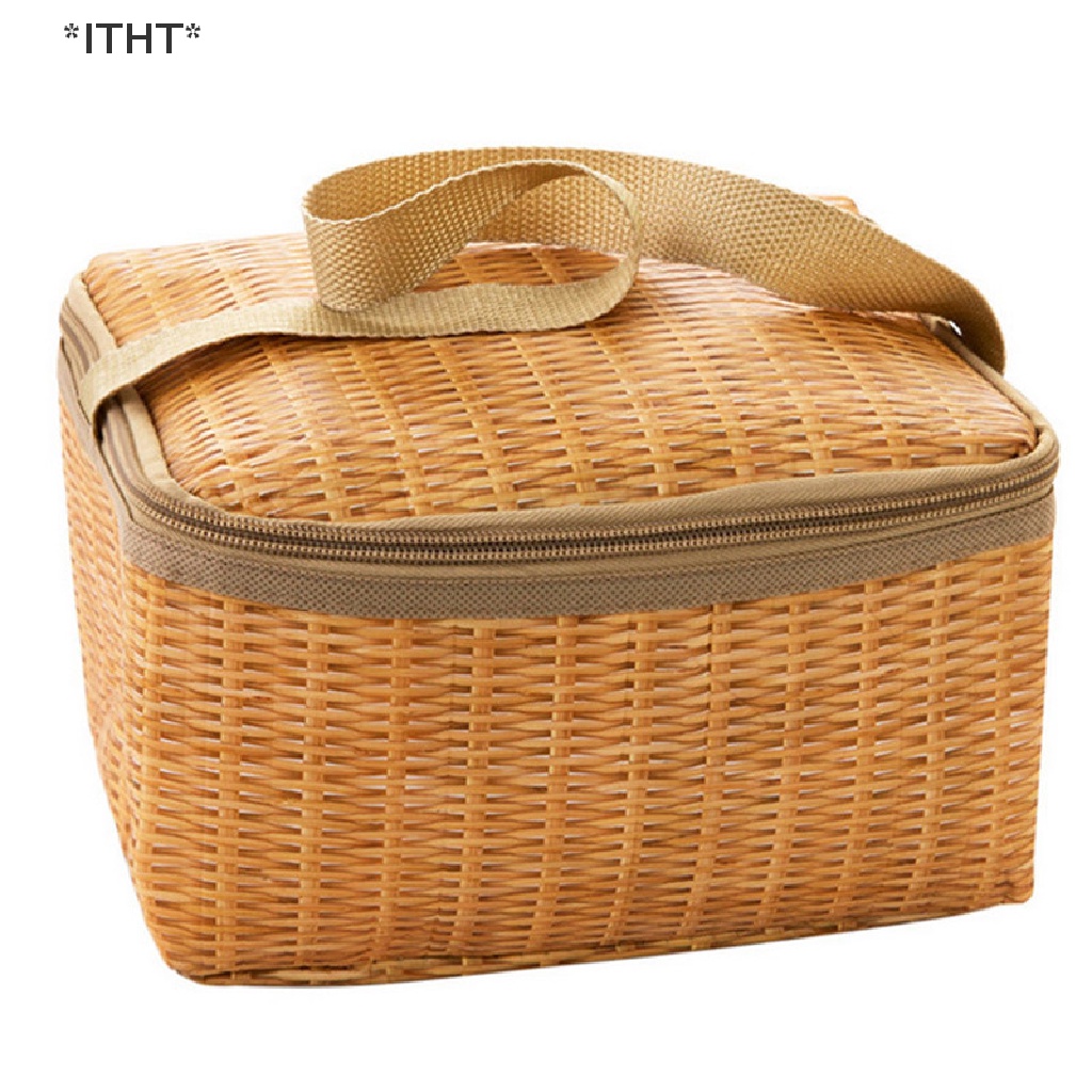 Túi Tote Đựng Hộp Cơm Trưa / Thức Ăn Trưa Bằng Mây Chống Thấm Nước Nhỏ Gọn Tiện Dụng
