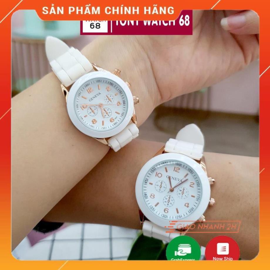 Hot!!! Đồng hồ cặp đôi nam nữ Geneva dây cao su trắng mặt kính cong độc đáo chính hãng Tony Watch 68 giá re