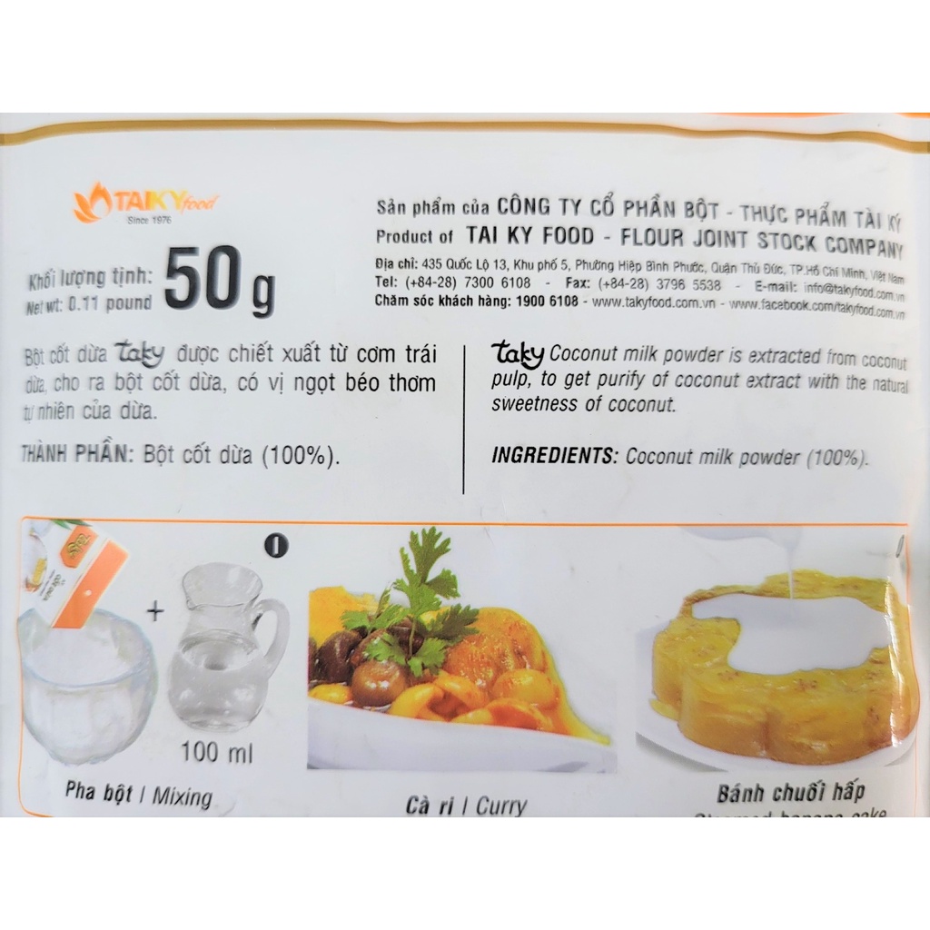 [Gói nhỏ 50g] BỘT CỐT DỪA [VN] TÀI KÝ Coconut Milk Powder