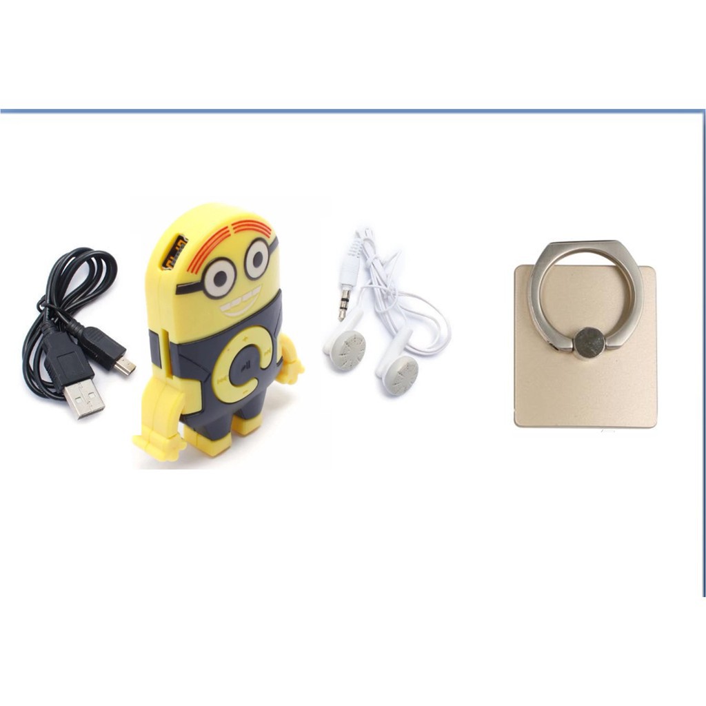 Máy nghe nhạc MP 3 Minion có tai nghe kèm dây cáp sạc tặng thêm giá đỡ dán điện thoại MS8395