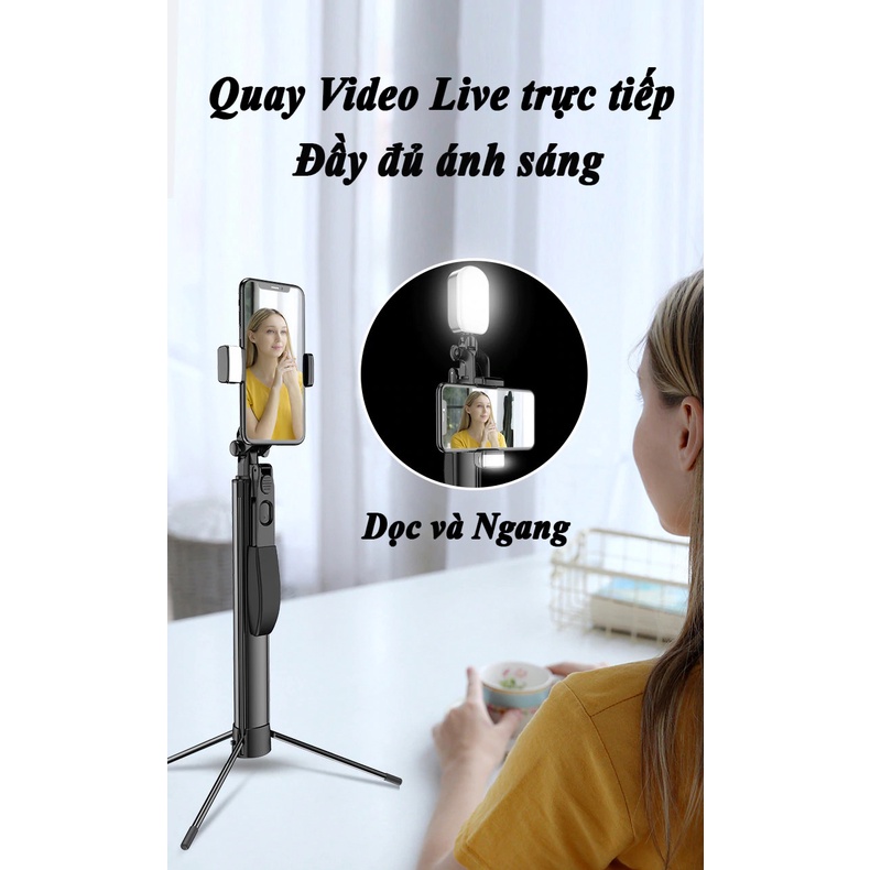 Gậy Chụp Hình Quay Video MP18 Có Tay Cầm Video 360 Chống Rung, Điều Khiển Bluetooth Cho APP Tiktok, Đèn RGB 20 Chế Độ