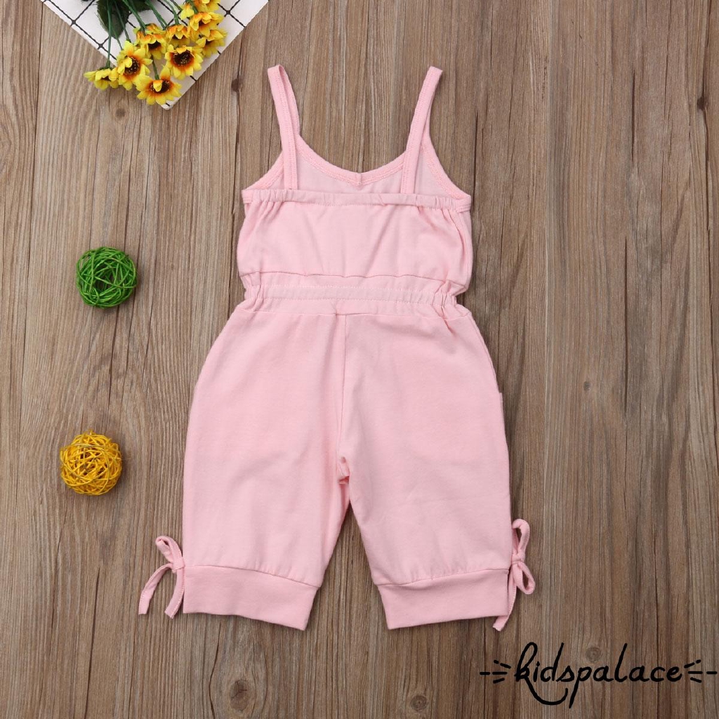 Jumpsuit Cột Nơ Màu Trơn Cho Bé Gái