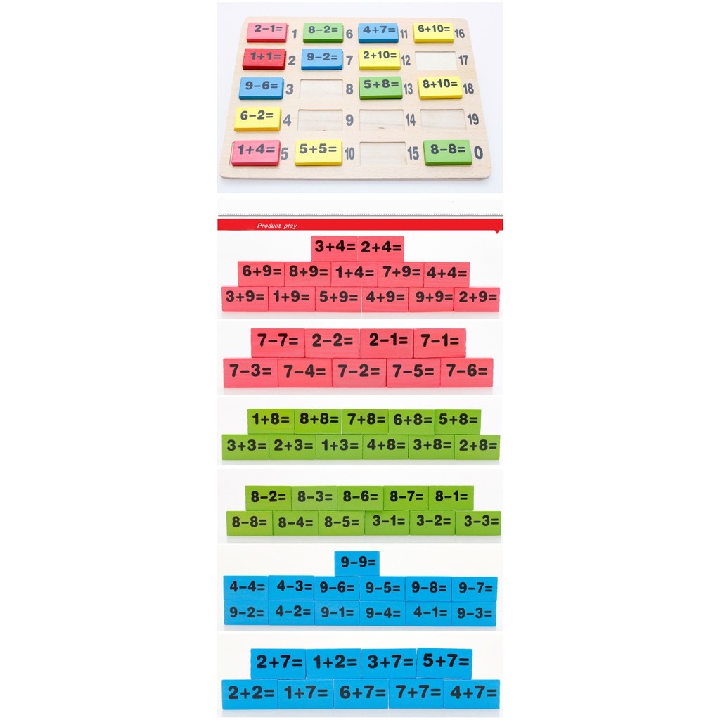 Đồ chơi toán học, domino toán học 100 chi tiết kèm bảng luyện cộng trừ giúp bé học toán, đồ chơi gỗ Bonkids toys