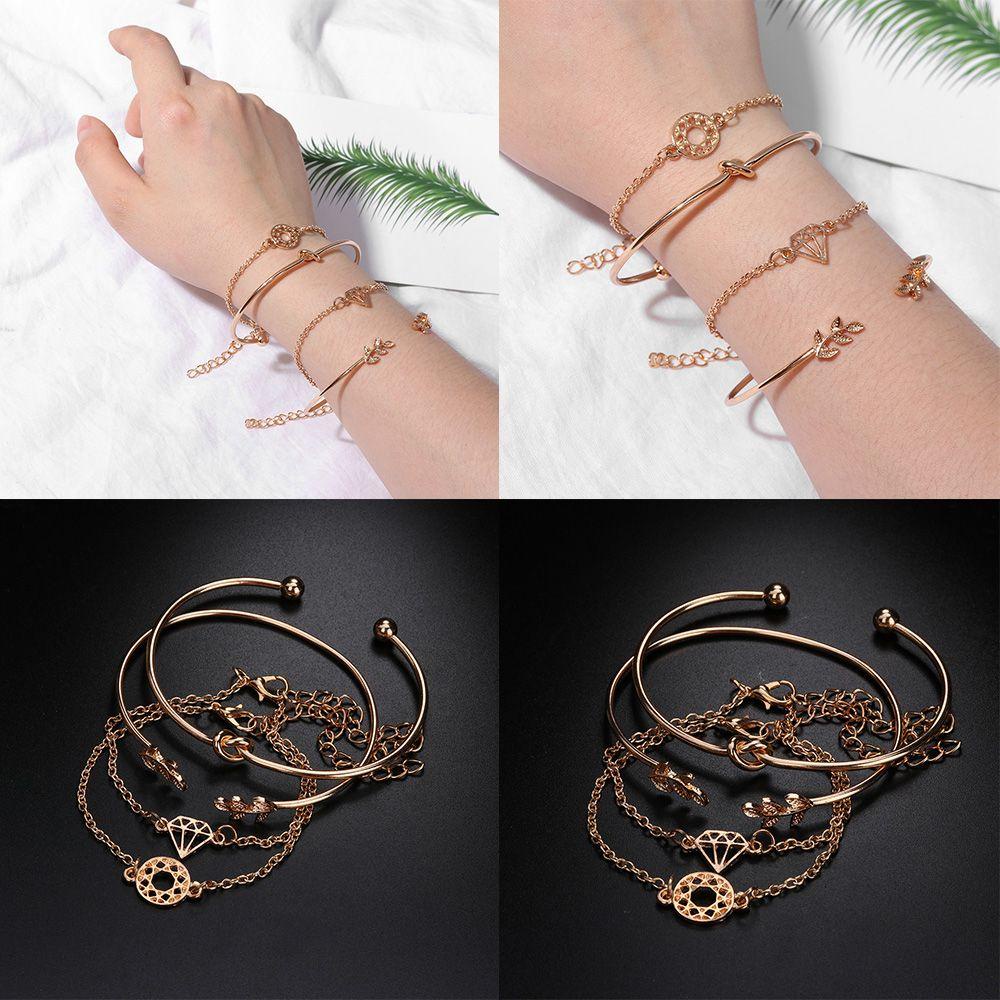 Bộ 4 Vòng Đeo Tay Dạng Hở Thiết Kế Thắt Nút Chiếc Lá / Nút Thắt Độc