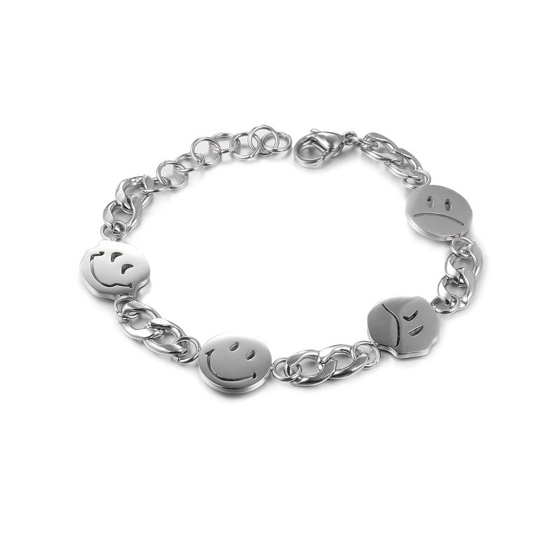 Vòng Đeo Tay Bằng Thép Titan Không Phai Họa Tiết Mặt Cười Phong Cách Hip Hop Đường Phố Dành Cho Nam Và Nữ 22158