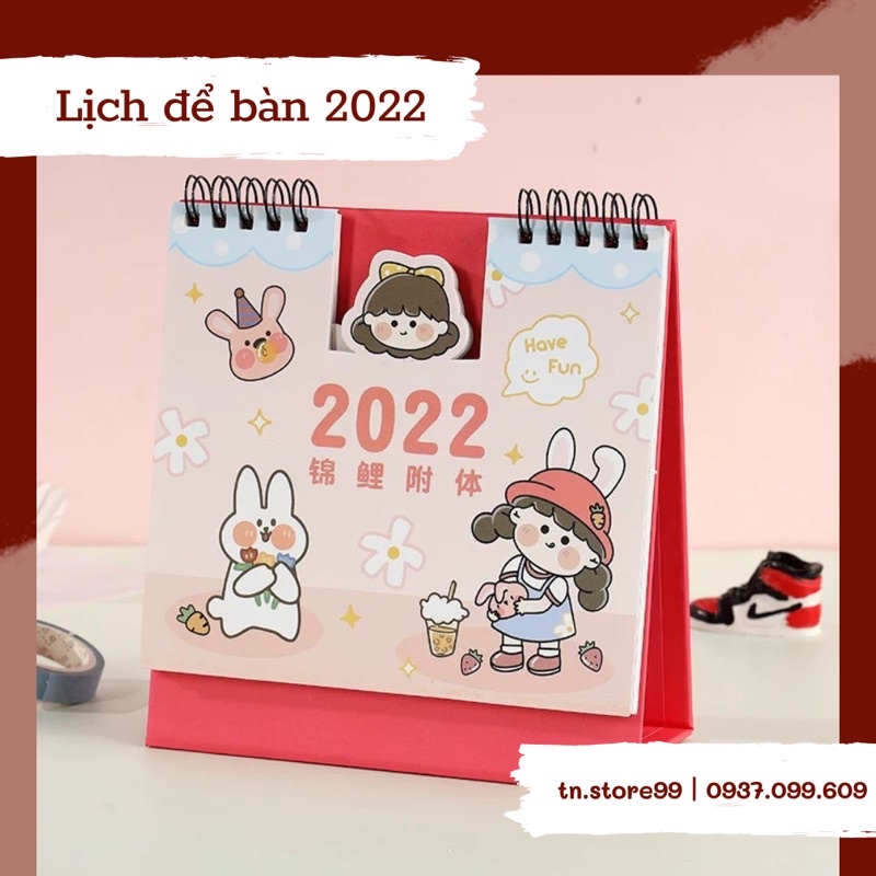 Lịch để bàn lò xo 2022 hoạ tiết siêu dễ thương