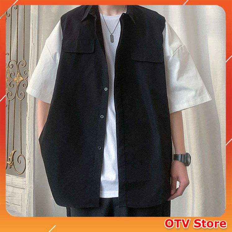 Áo sơ mi tay ngắn nam phối màu Unisex vải Kate Hàn, Áo sơ mi tay lỡ nam form rộng thoáng mát và đẹp | BigBuy360 - bigbuy360.vn