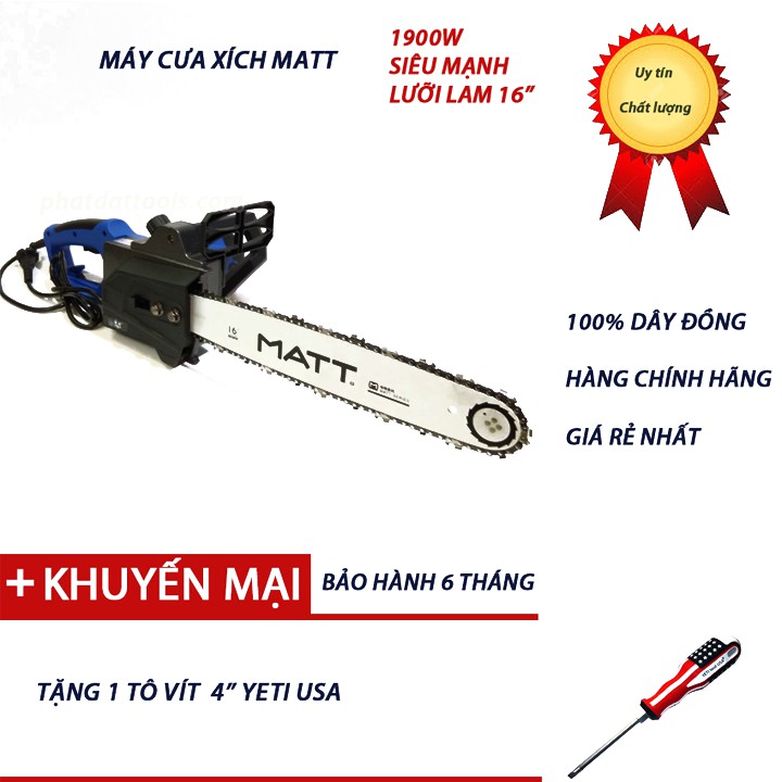 Máy cưa xích chạy điện MATT 405-3 tặng mũi tô vít 4 usa Made in: Trung Quốc