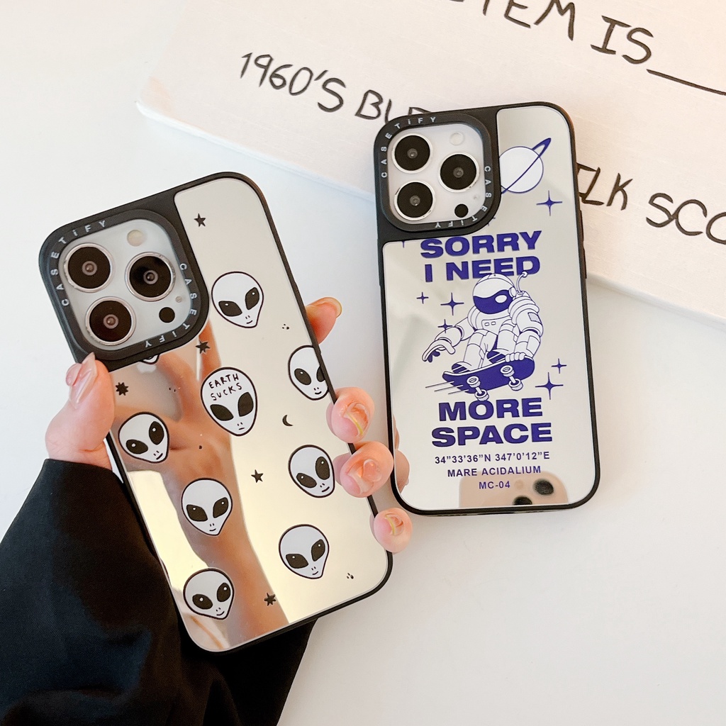 Ốp Điện Thoại Họa Tiết Người Ngoài Hành Tinh Hoạt Hình Tráng Gương Chống Sốc Cho iPhone 14 / 13 / 12 / 11 / X / 8 / 7P