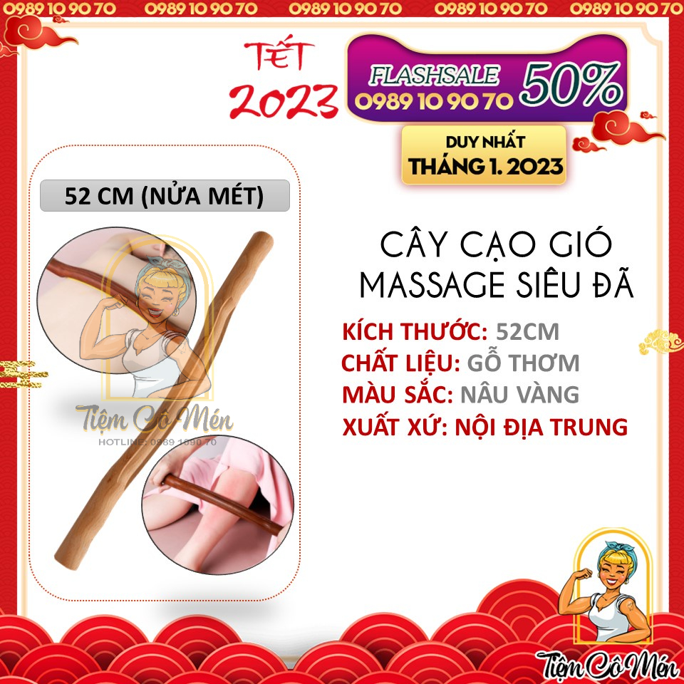 CÂY LĂN CẠO GIÓ MASSAGE SIÊU ĐÃ BẰNG GỖ THƠM - 50CM CẦM RẤT CHẮC TAY - KHÔNG BI LĂN