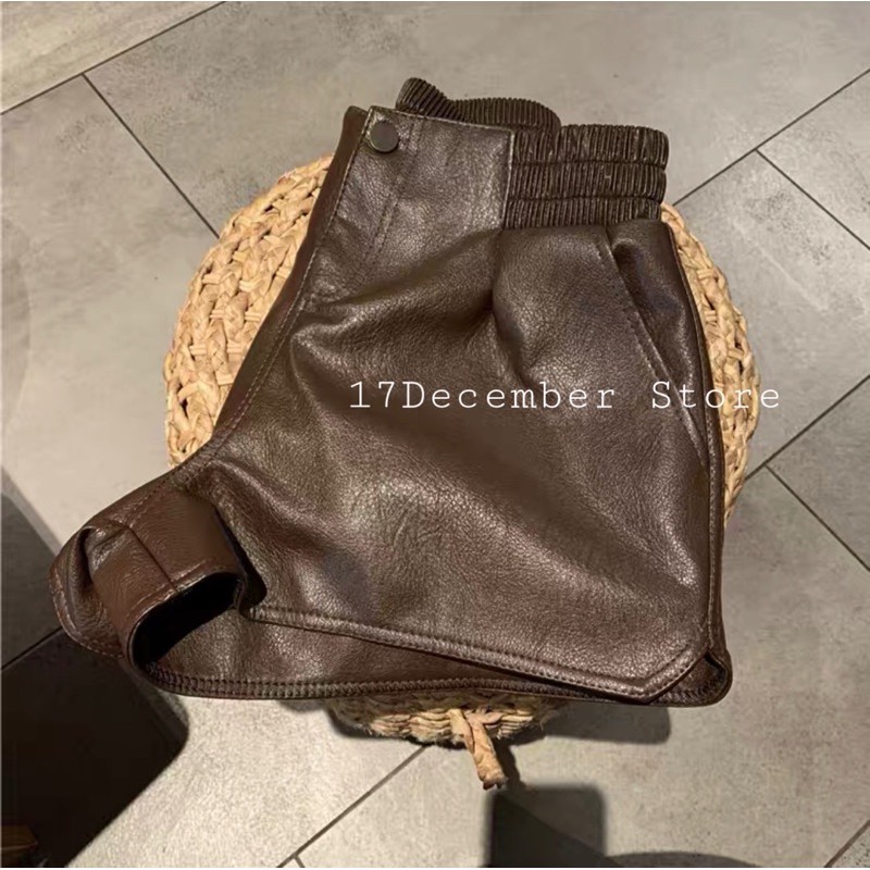 Short da nữ cạp chun 17Dec Quần Short Da Cạp Chun 1 Nút 3 Màu hàng cao cấp