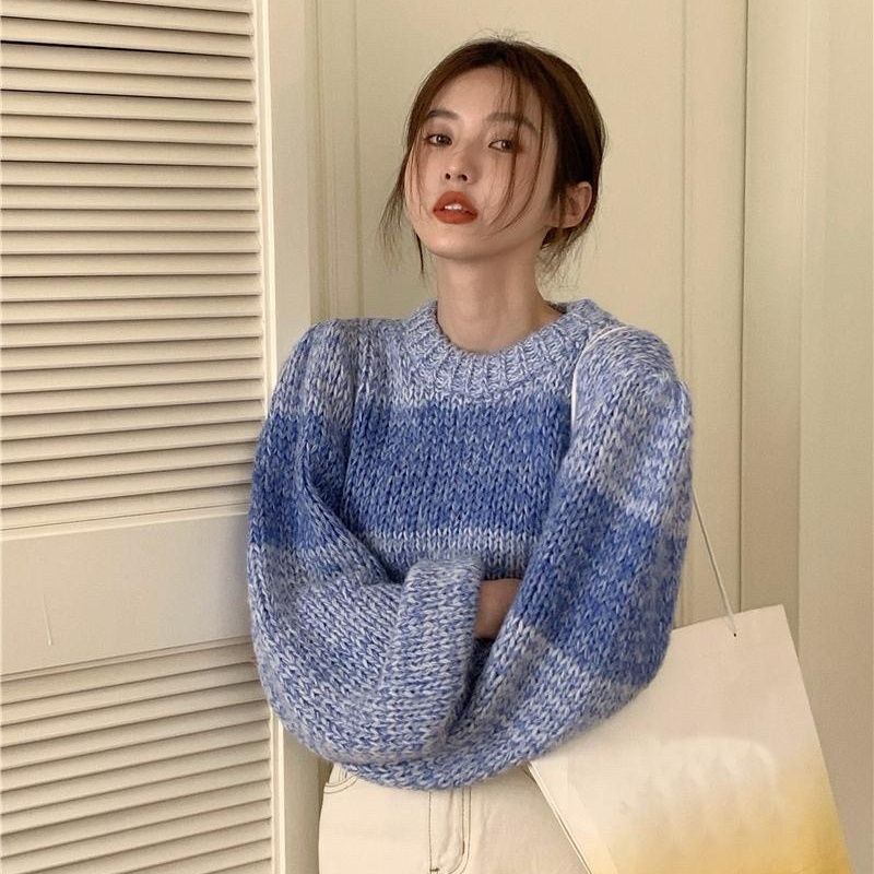 Áo Sweater Tay Dài Cổ Tròn Màu Gradient Phong Cách Hàn Quốc Thời Trang Thu Đông 2022 Mới