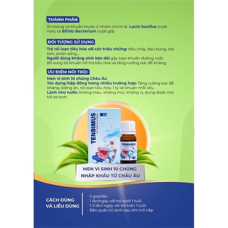 Men vi sinh 10 chủng TENBIMUS - bổ sung lợi khuẩn,giảm rối loạn tiêu hóa