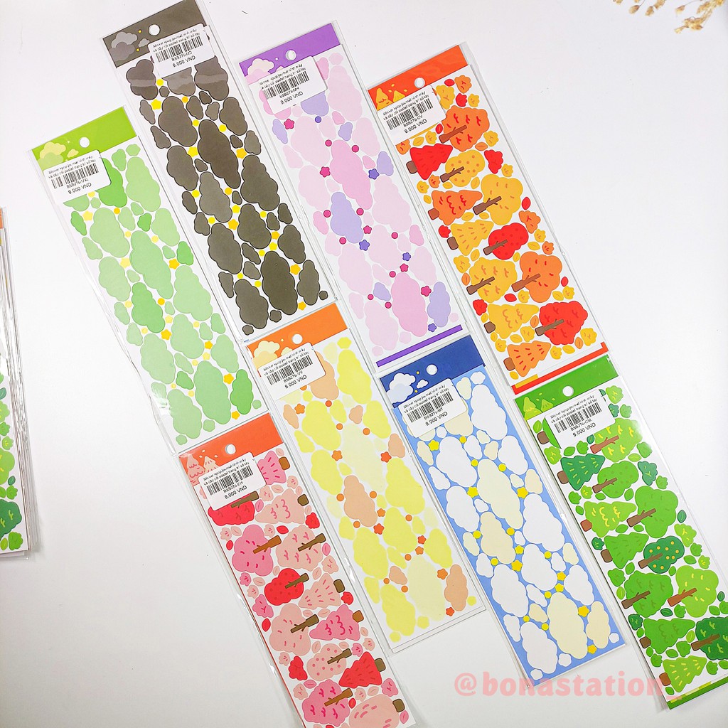 Sticker hình dán hình mây và cây cối pastel trang trí sổ tay kpop journal | BSB276