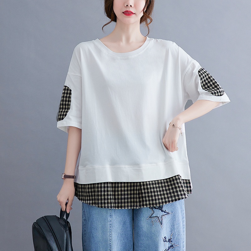 G80 áo thun big size freesize thoải mái rộng rãi phối kẻ caro thời trang phong cách