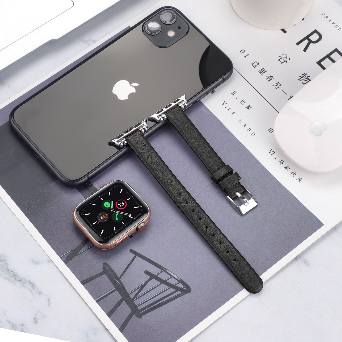 Dây Da Họa Tiết Hoa Khóa Kim Loại Cho Đồng Hồ Apple Watch series 6 SE  5 / 4 / 3 / 2 / 1 38mm / 40mm / 42mm / 44mm