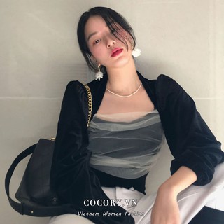 Cocorygirl Áo Kiểu Tay Dài Cổ Vuông Phong Cách Sành Điệu Thời Trang Cho Phụ Nữ