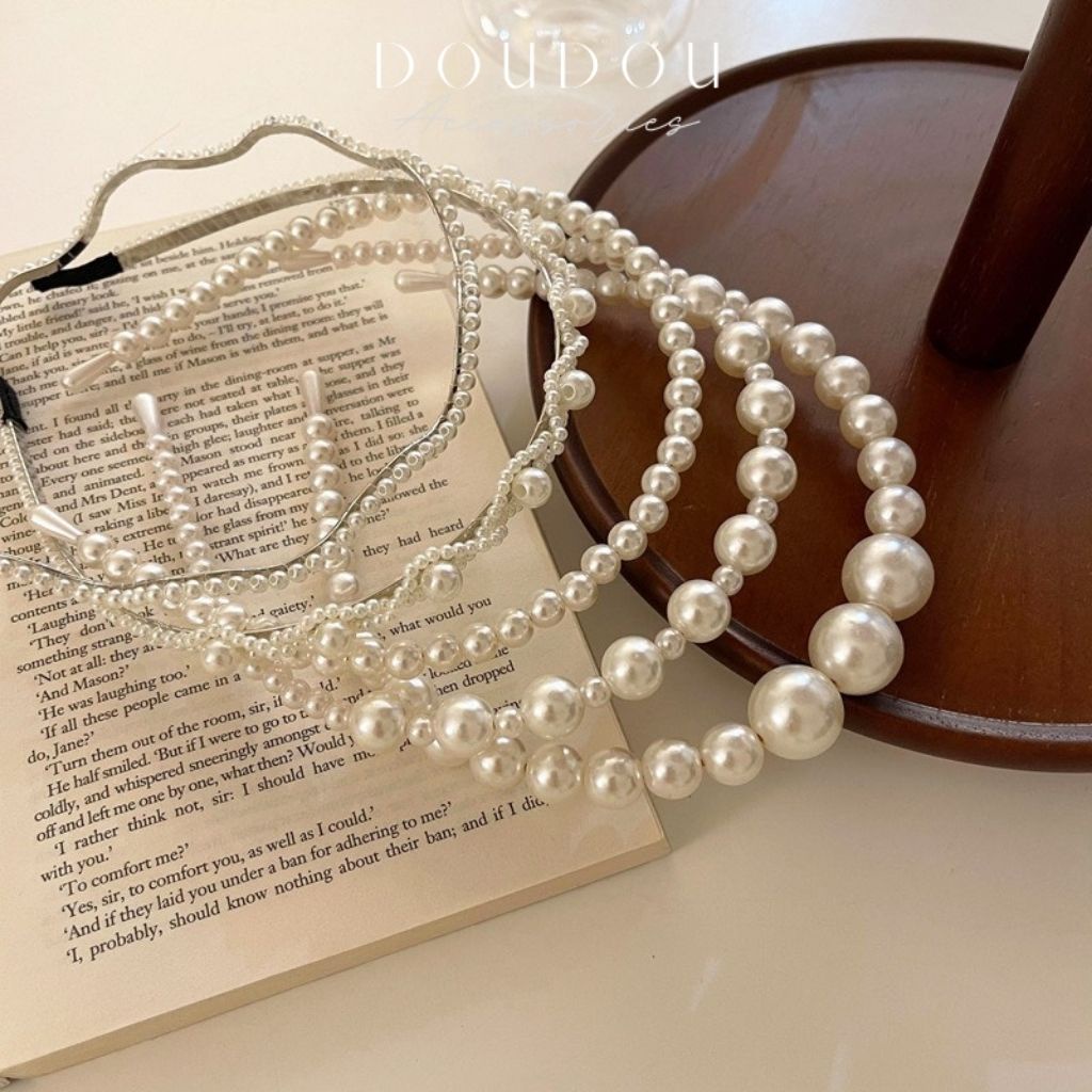 Băng đô cài tóc đính ngọc trai nhân tạo Doudou Hàng cao cấp Bờm tóc nữ phong cách Hàn Quốc Hot Trend Tiktok FG002