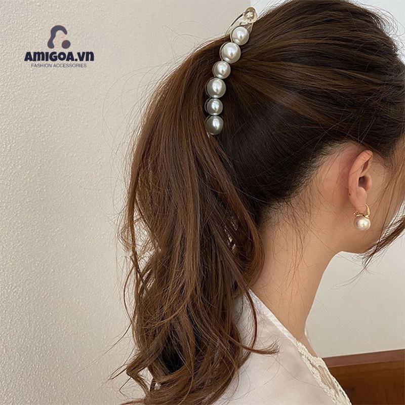 ✨✨Kẹp Tóc Acrylic Ngọc Trai Hình Nón Khí Chất Phụ Kiện Sau Đầu