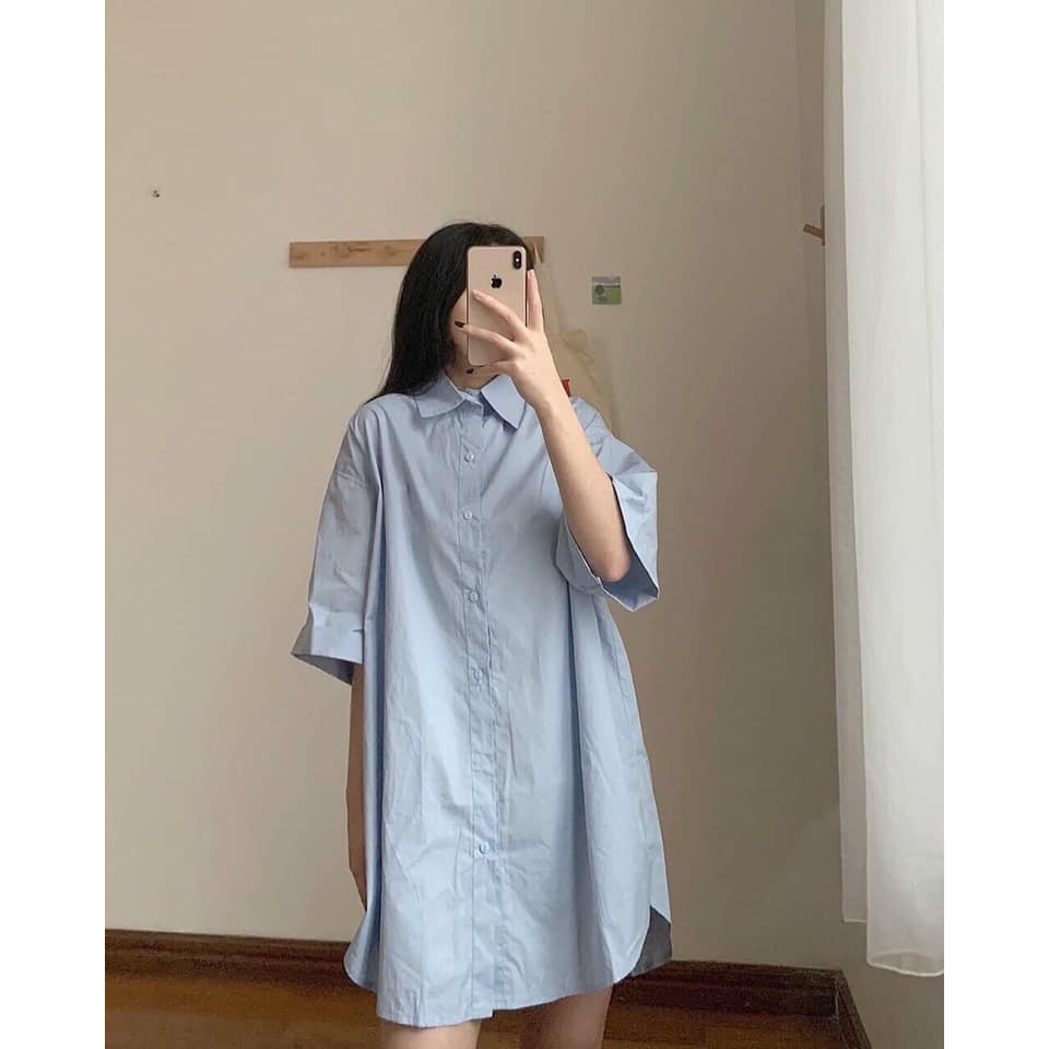 [RẺ VÔ ĐỊCH] Áo Sơ Mi Nữ - Váy Sơ Mi Thô Tay Gập Form Rộng Oversize Shirt Dress
