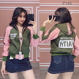 Áo khoác dù nữ, áo dù rêu tay hồng chữ 7atih lưng cao cấp