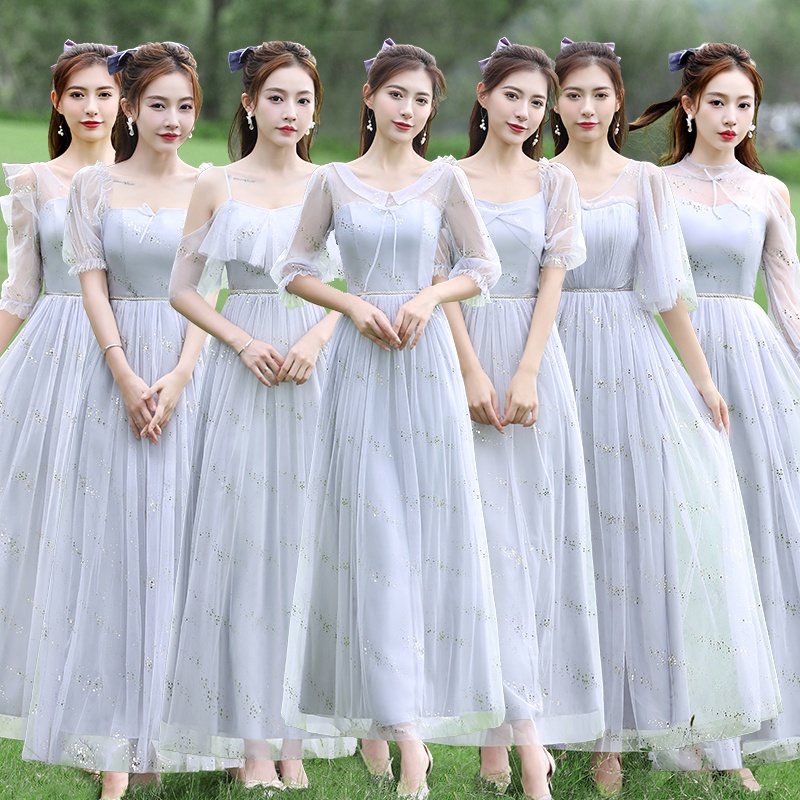 Đầm phù dâu dáng dài đính kim sa lấp lánh thời trang thu đông 2021