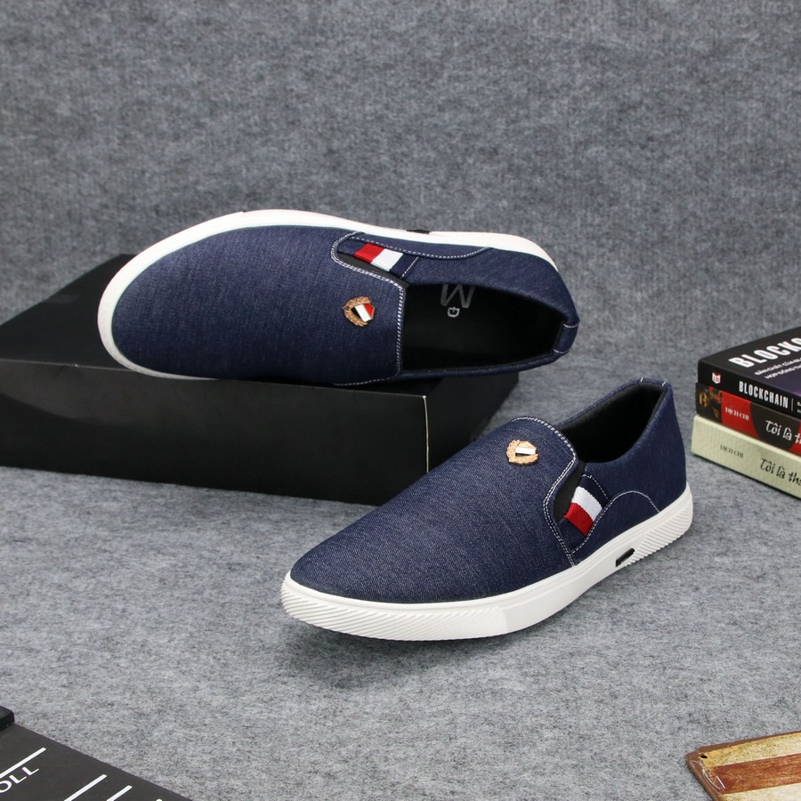 Giày lười vải nam thân xanh đen đế trắng TS279 Tronshop | BigBuy360 - bigbuy360.vn