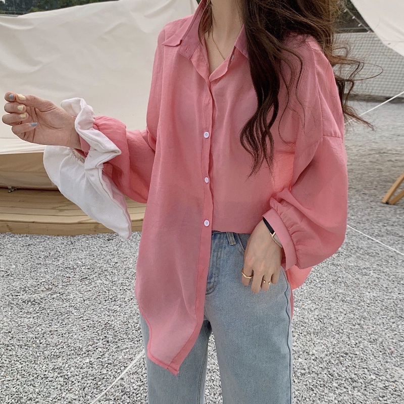 Áo khoác sơ mi COZOKC chống nắng tay dài dáng rộng phong cách thời trang