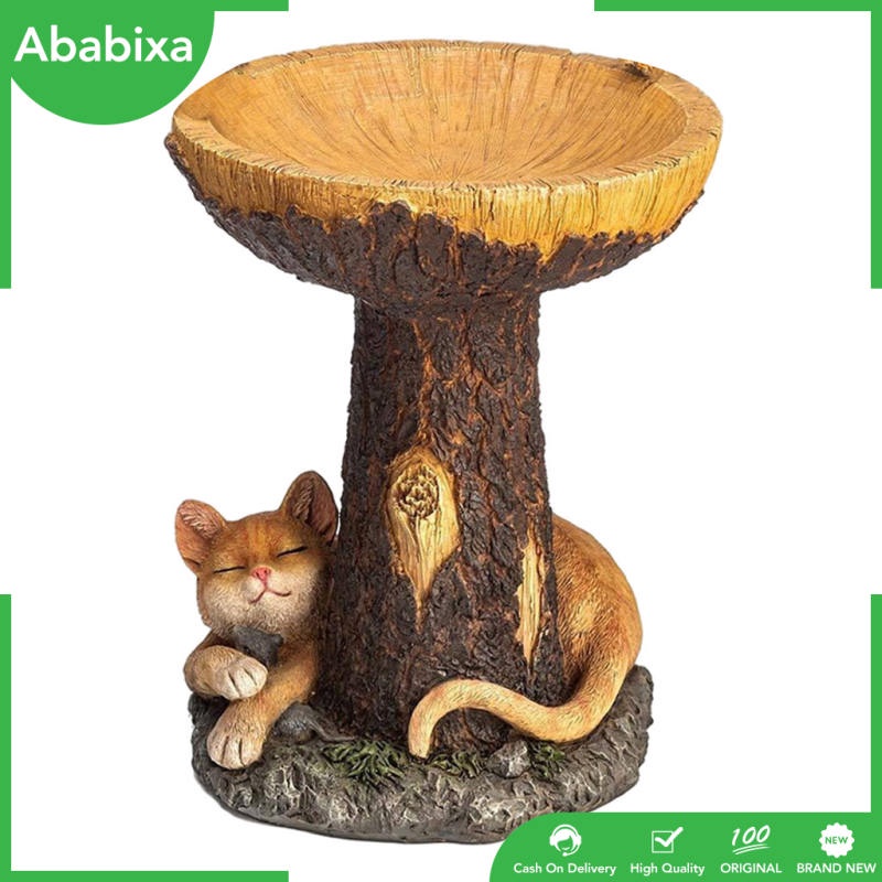 Bồn tắm resin cho chim tắm điêu tắc tượng thân cây và chú mèo trang trí sân vườn/bãi cỏ