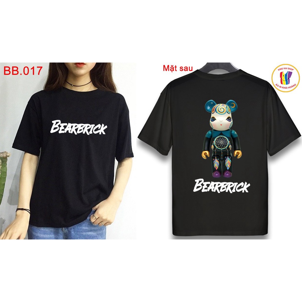 áo thun nữ tay lỡ đen in hình bearbrick 2 mặt dễ thương