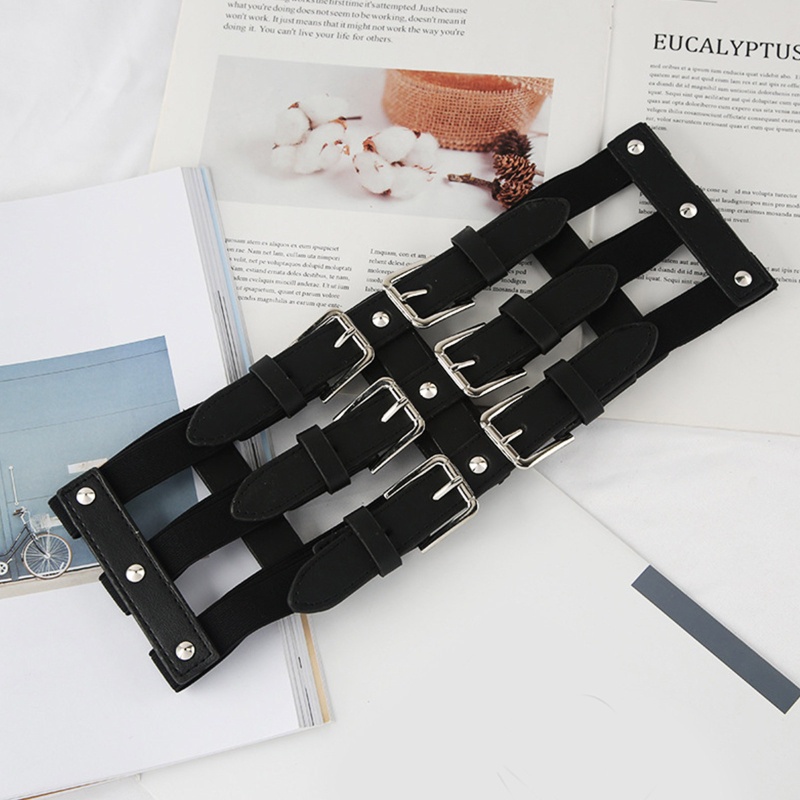 XIXI Thắt lưng da màu đen phong cách punk có thể điều chỉnh
