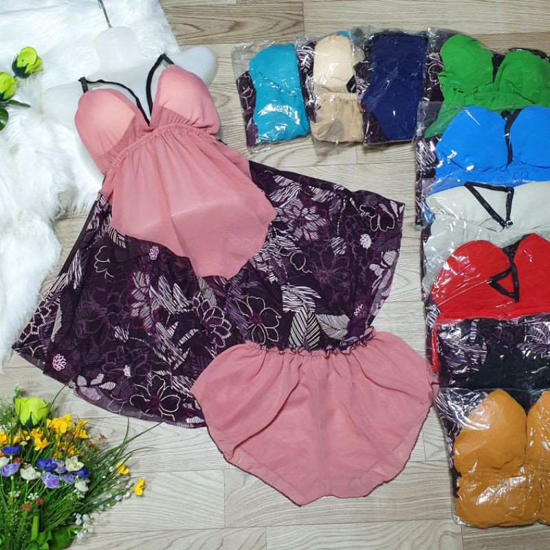 [Mã FASHIONT4WA2 giảm 10K đơn 50K] Đầm ngủ sexy kèm quần có mút ngực, phom dưới 60kg