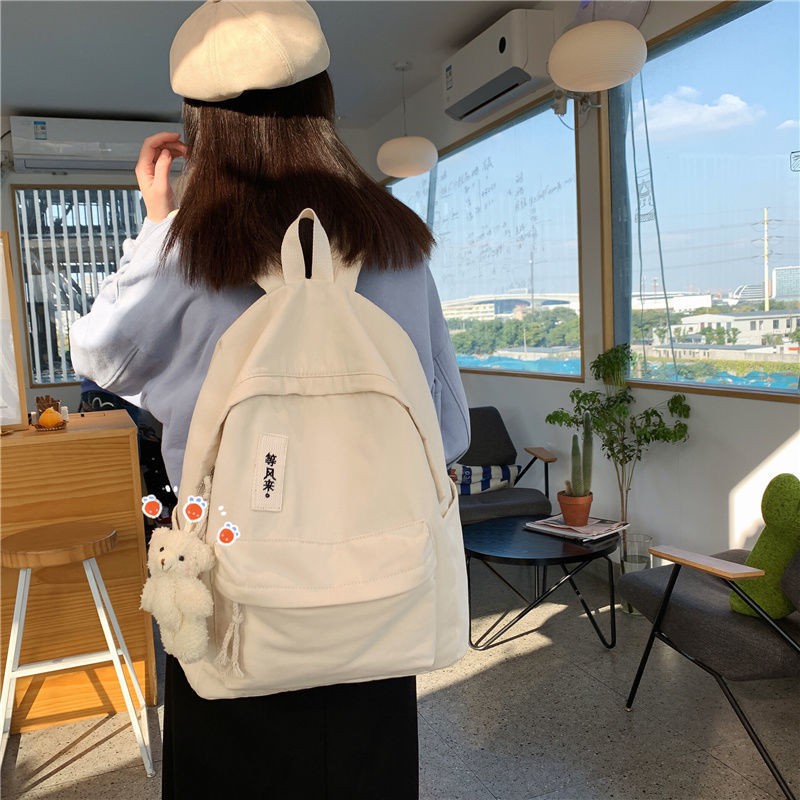Mới Ba Lô Canvas Màu Trơn Phong Cách Retro Nhật Bản Cho Nam Và Nữ
