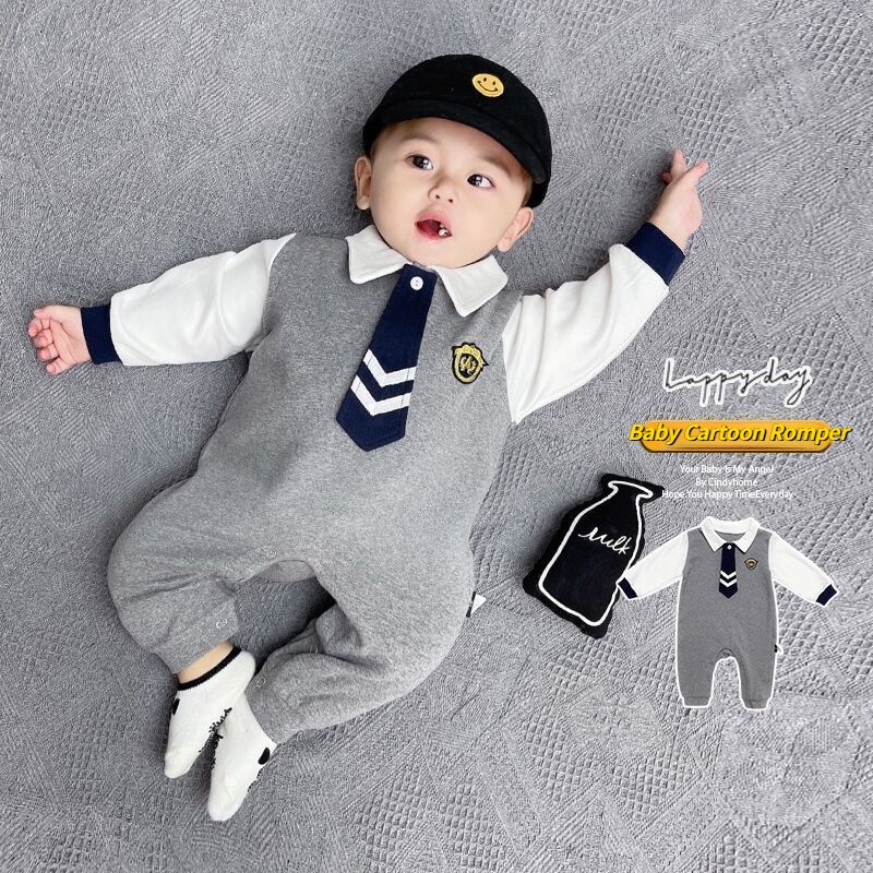 Áo Liền Quần Tay Dài Phong Cách Anh Quốc Cho Bé Trai 0-18 Tháng Tuổi