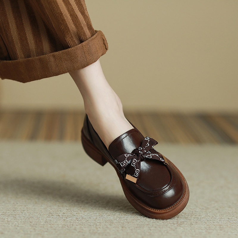 Giày lười da IELGY đính nơ thời trang cho nữ