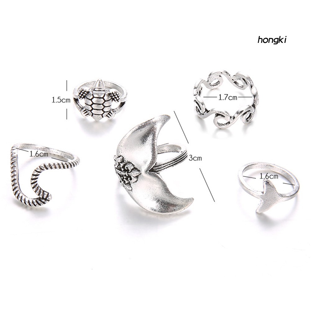 WHALE (Hàng Mới Về) Set 5 Nhẫn Khớp Ngón Tay Phong Cách Boho Thời Trang Cho Nữ