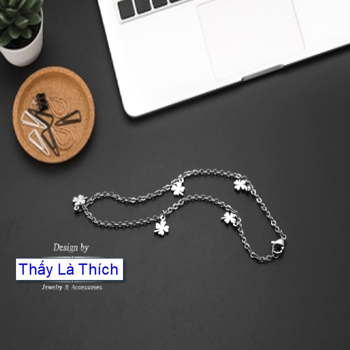 Lắc Chân Inox Thiết Kế Cỏ 4 Lá Thời Trang - Cam Kết 1 Đổi 1 Nếu Hoen, Gỉ sét