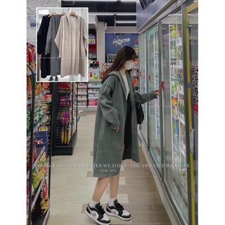 (Ảnh thật) Áo khoác len choàng dáng dài có mũ form rộng the.sweaterweather TSW